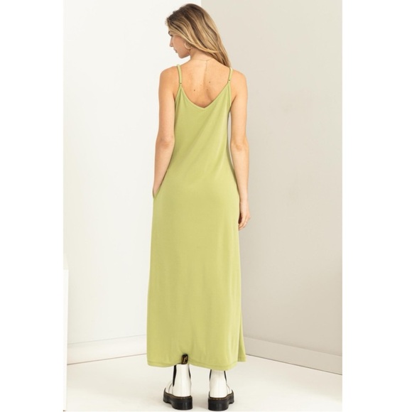 Celery Green Modal Blend Adjustable Strap Long Dress - Picture 3 of 5